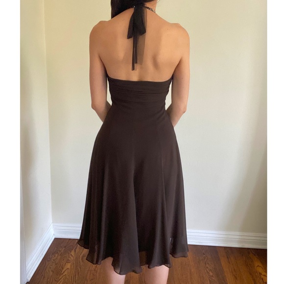 BCBG MAX AZRIA Chiffon Sequin Halter Dress, Brown - Picture 3 of 10